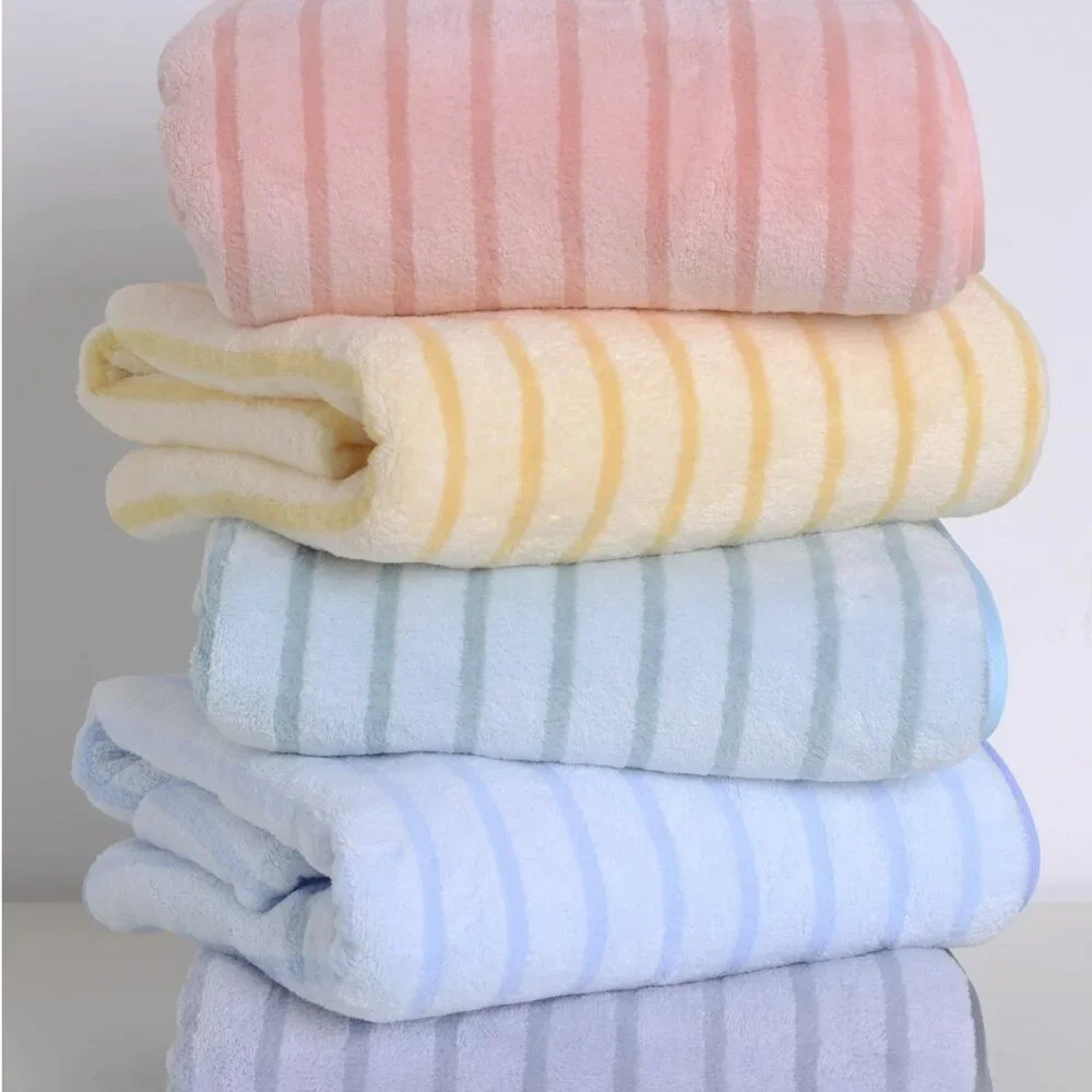 Striped Pattern Bath Body Towel Super Soft Absorbent Pink Blue Yellow Purple New